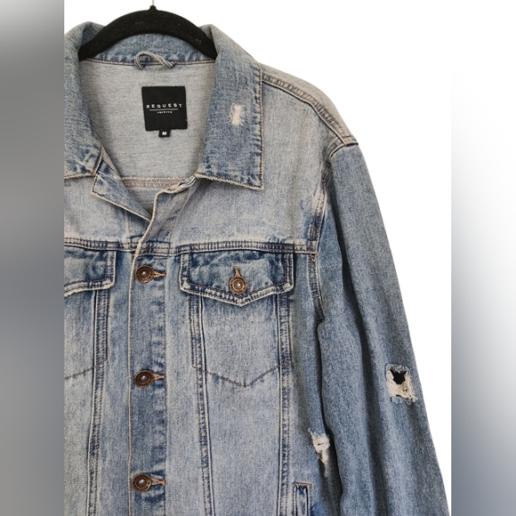 REQUEST men's distressed denim jacket, size M - Picture 2 of 9